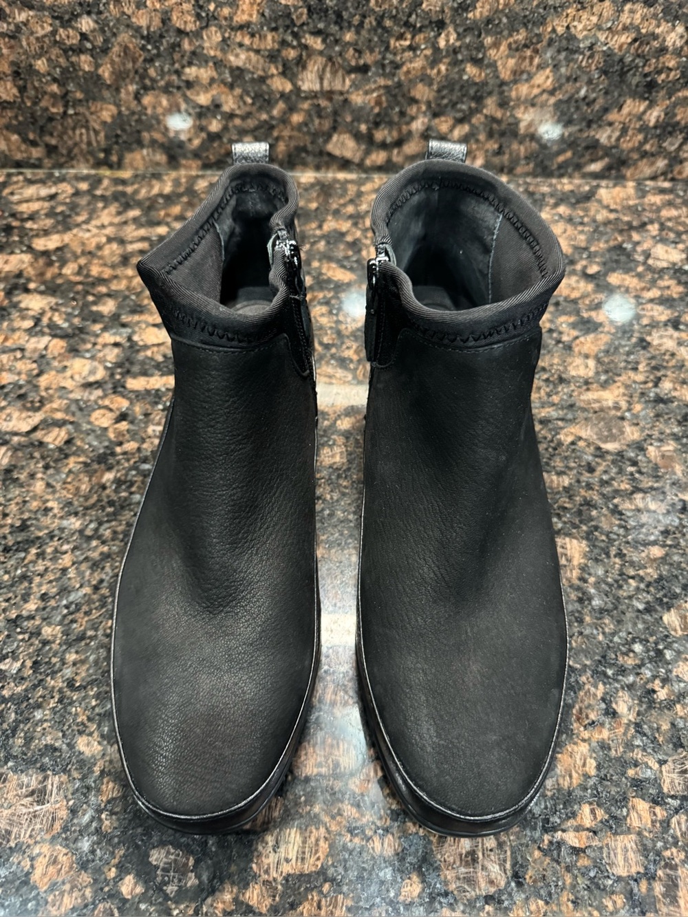 Nurture Women’s 9.5M Black Leather Stretch Wedge Ankle Boots Side Zip